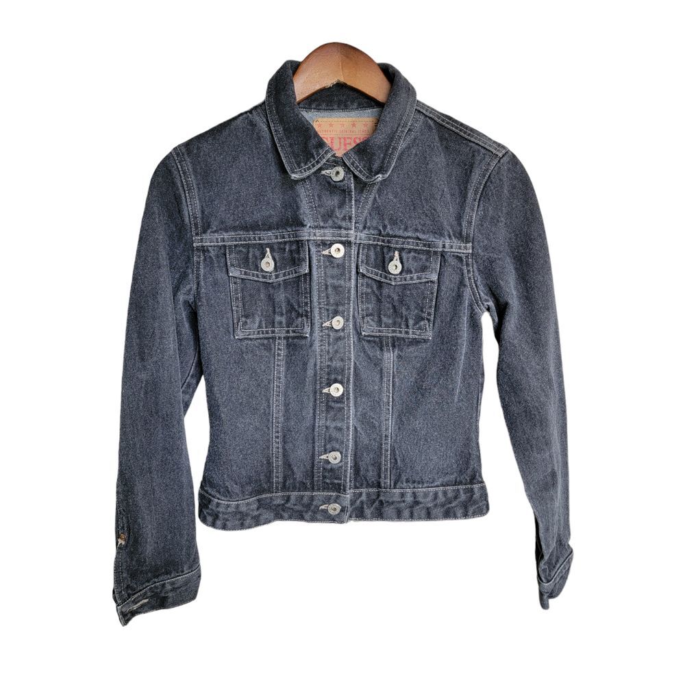 VTG Guess Black Button Up Long Sleeve Denim Jean Jacket Size Medium Made in USA